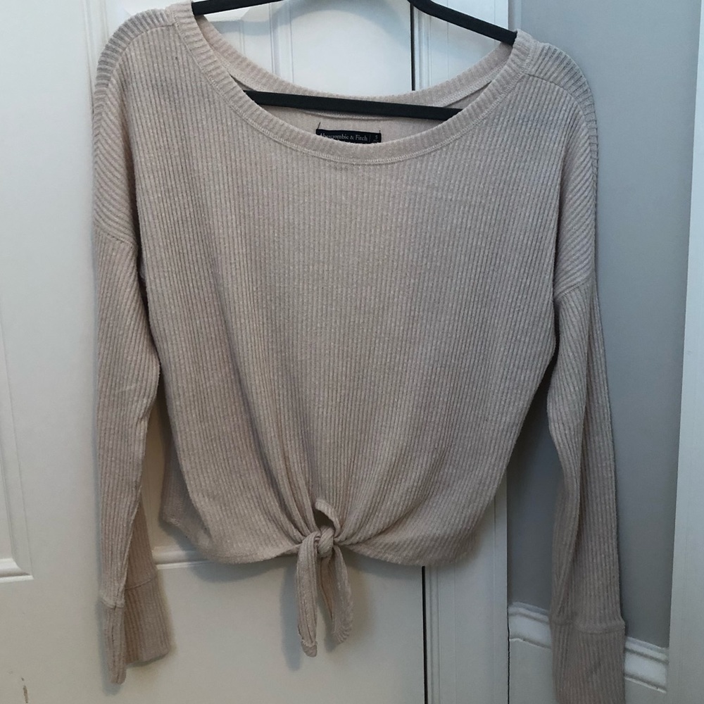 Abercrombie Ribbed Tie-Front Long Sleeve Top